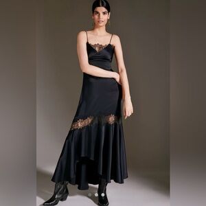 Sachin & Babi Black Satin Slip Dress w/ Lace Trim — Size 6